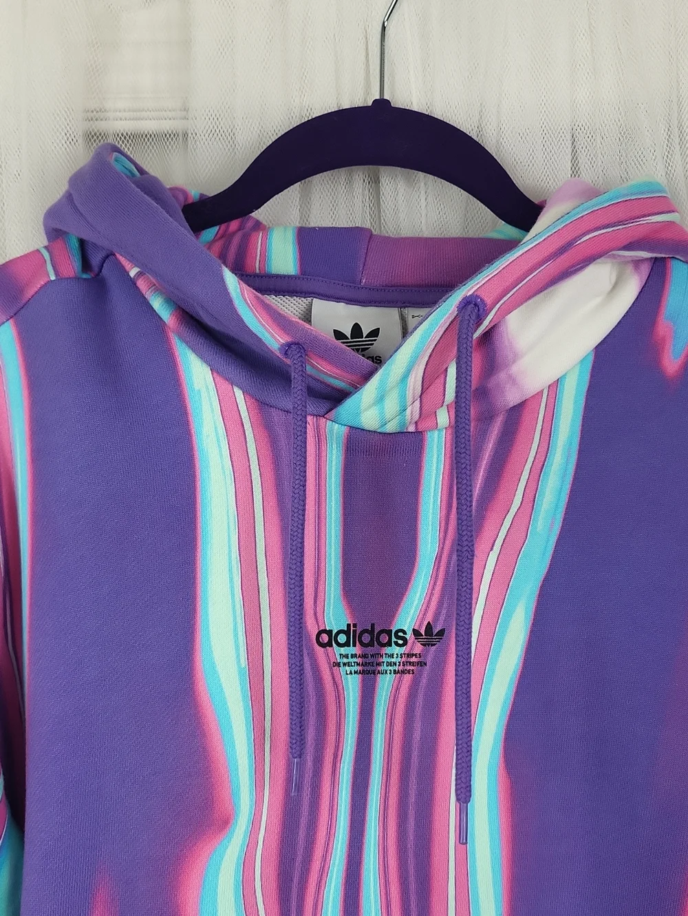 adidas Hyperreal Allover Print Hoodie Purple Men's Sweatshirt. Size S